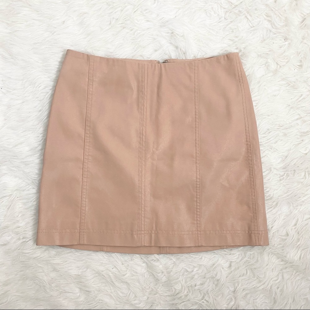 FREE PEOPLE Blush Pink Faux Leather Mini Skirt - Picture 1 of 6